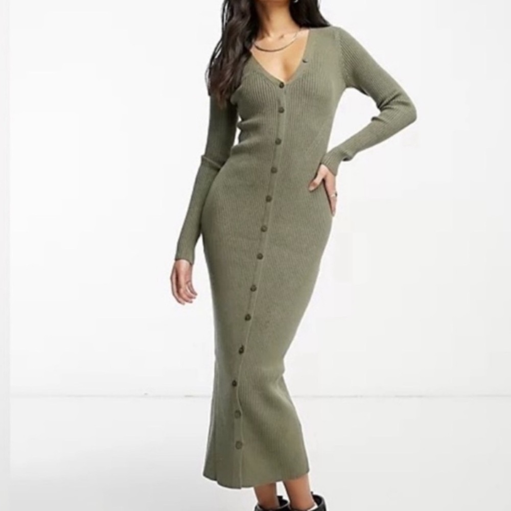 Abercombie Green Ribbed Button-Down Maxi Dress